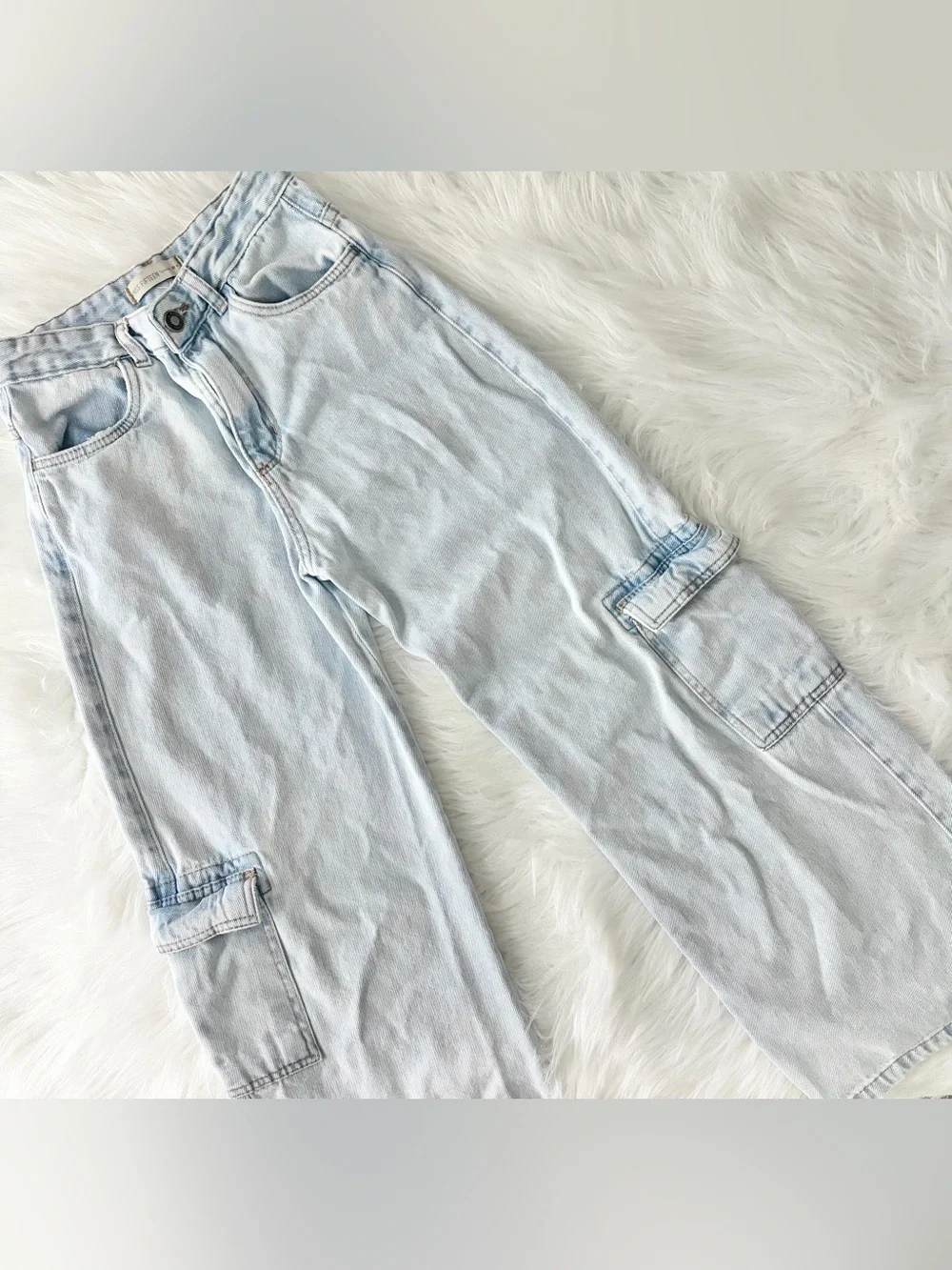 Bundle 3pcs Girls Off the Shoulder Sweatshirts + Wide Leg Cargo Jeans
